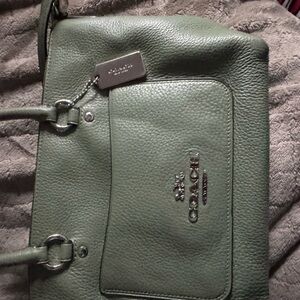 Coach Green Leather Shoulder Bag with Textured Finish